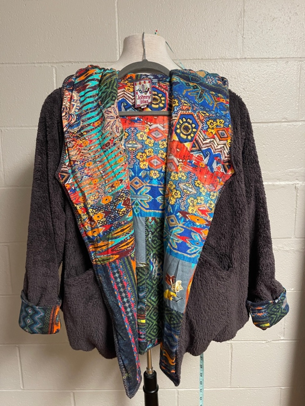 Johnny Was Reversible sherpa Jacket with Colorful Bohemian Print